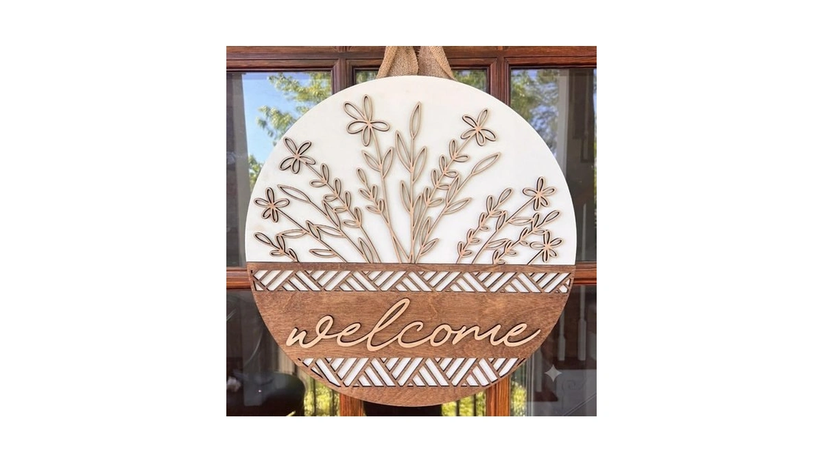 3d Wooden Welcome Sign For Front Door, Boho Rustic Round