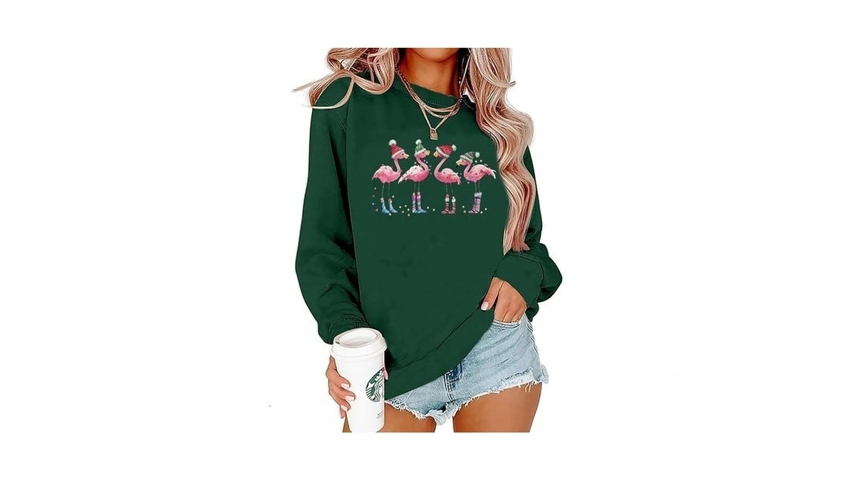 Bomytao Women's Christmas Flamingo Graphic Pullover - Merry Xmas Holiday
