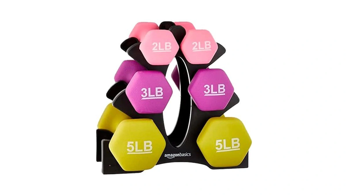 Amazon Basics Neoprene Dumbbell Hand Weights With Stand, Rack With
