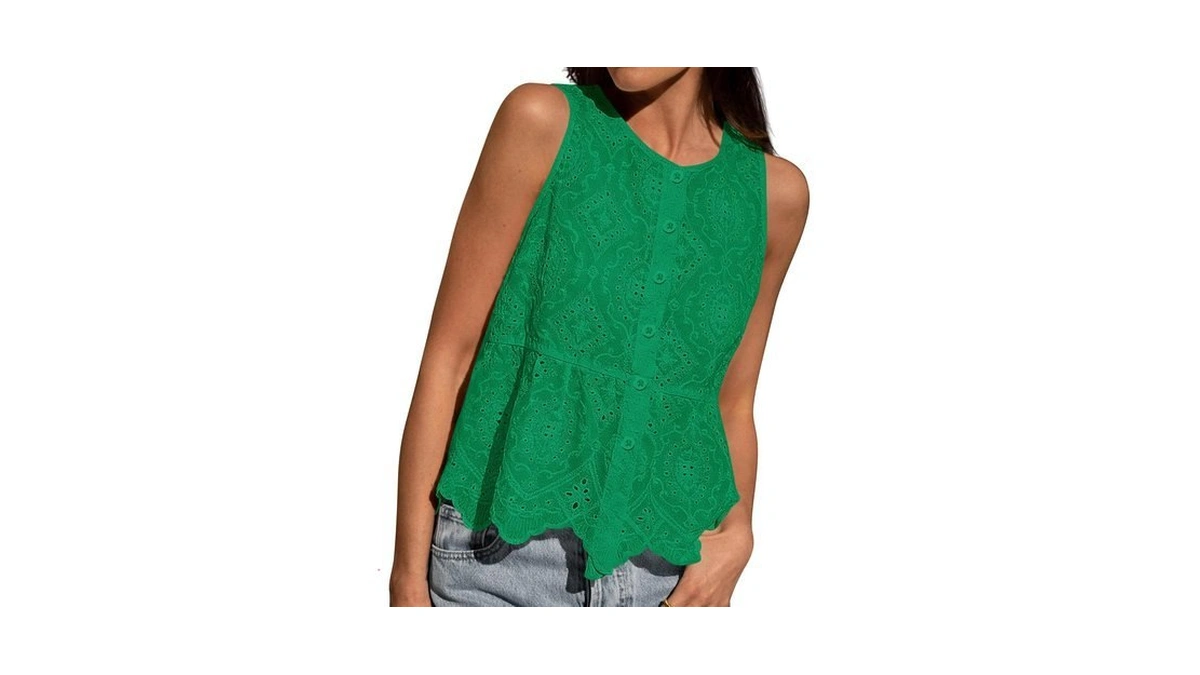 Btfbm Womens Tank Tops Embroidered Eyelet Blouse,green,medium