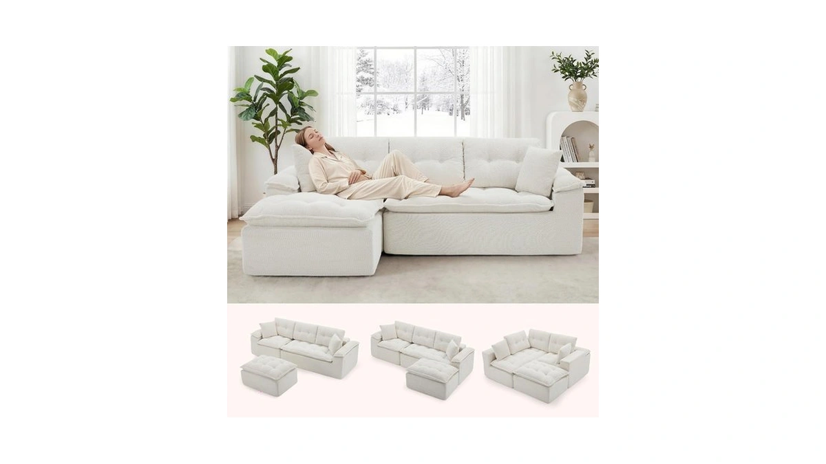 Korser 110" Cloud Sectional Couch With Ottoman, Modern Modular Sectional
