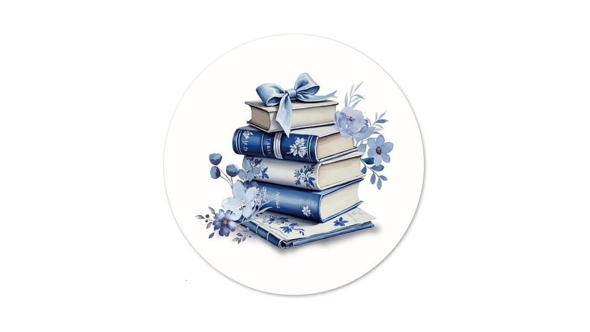 Yetmadi Light Blue Floral Books Round Mouse Pad, Blue Bow