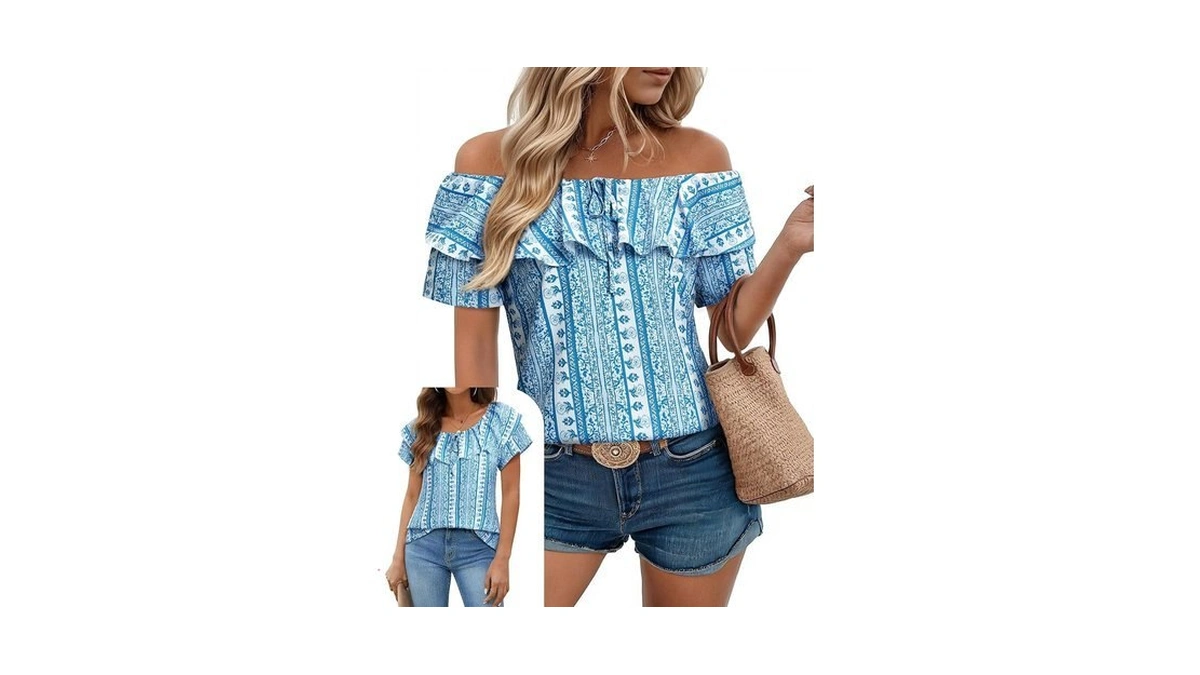 Uhiger Off The Shoulder Tops Womens Boho Flutter Sleeve Shirts