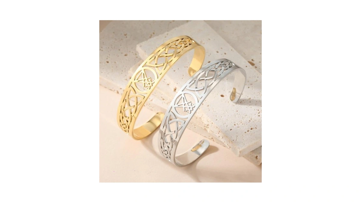 Stainless Steel Cross Adjustable Cuff Bracelet Men Womens Celtic Seal