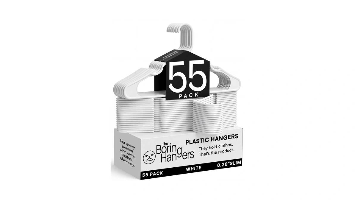The Boring Hangers White Plastic Hangers 55 Pack - 10