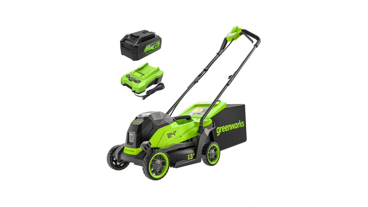 Greenworks 24v 13in Push Lawn Mower, 4.0 Ah Battery And