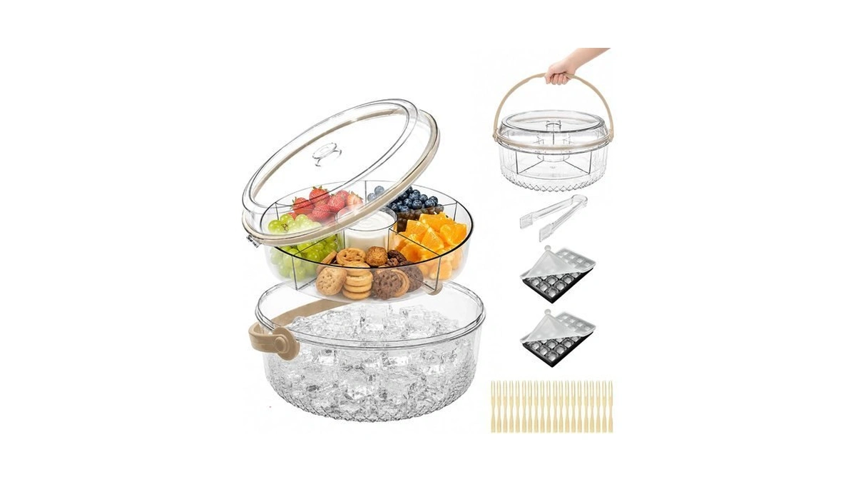 Chilled Serving Platter With Lid Handle, Fruit Tray With Ice