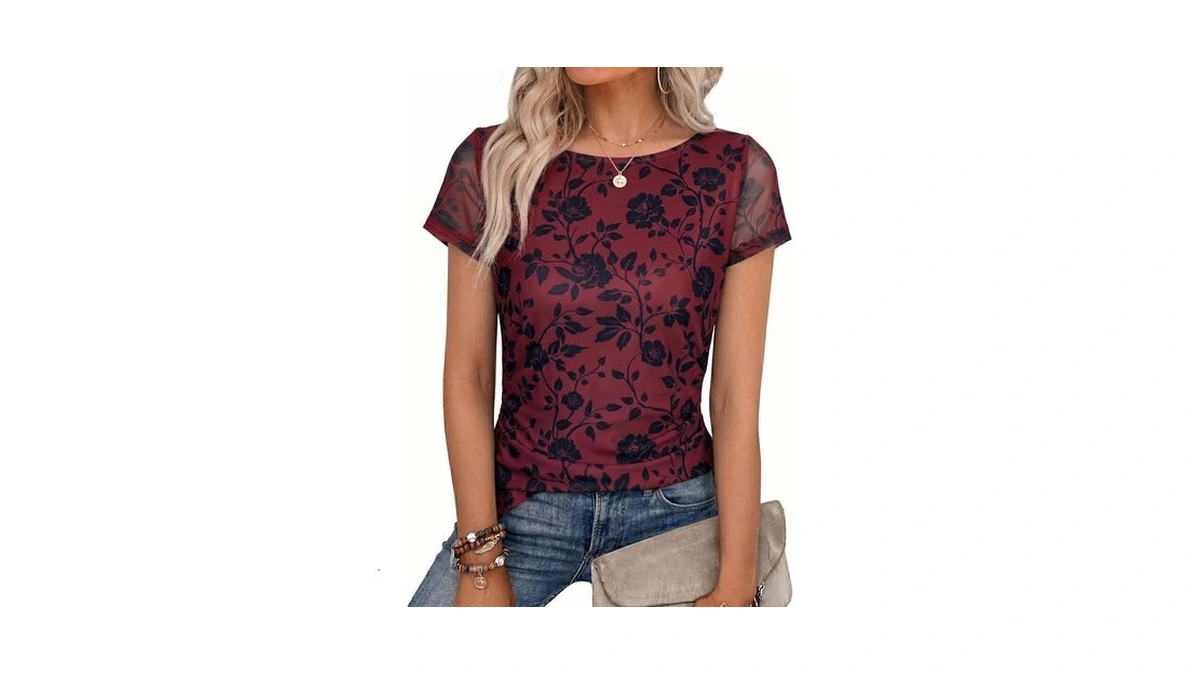Shewin Womens Shirts Crew Neck Womens Short Sleeve Tops Casual