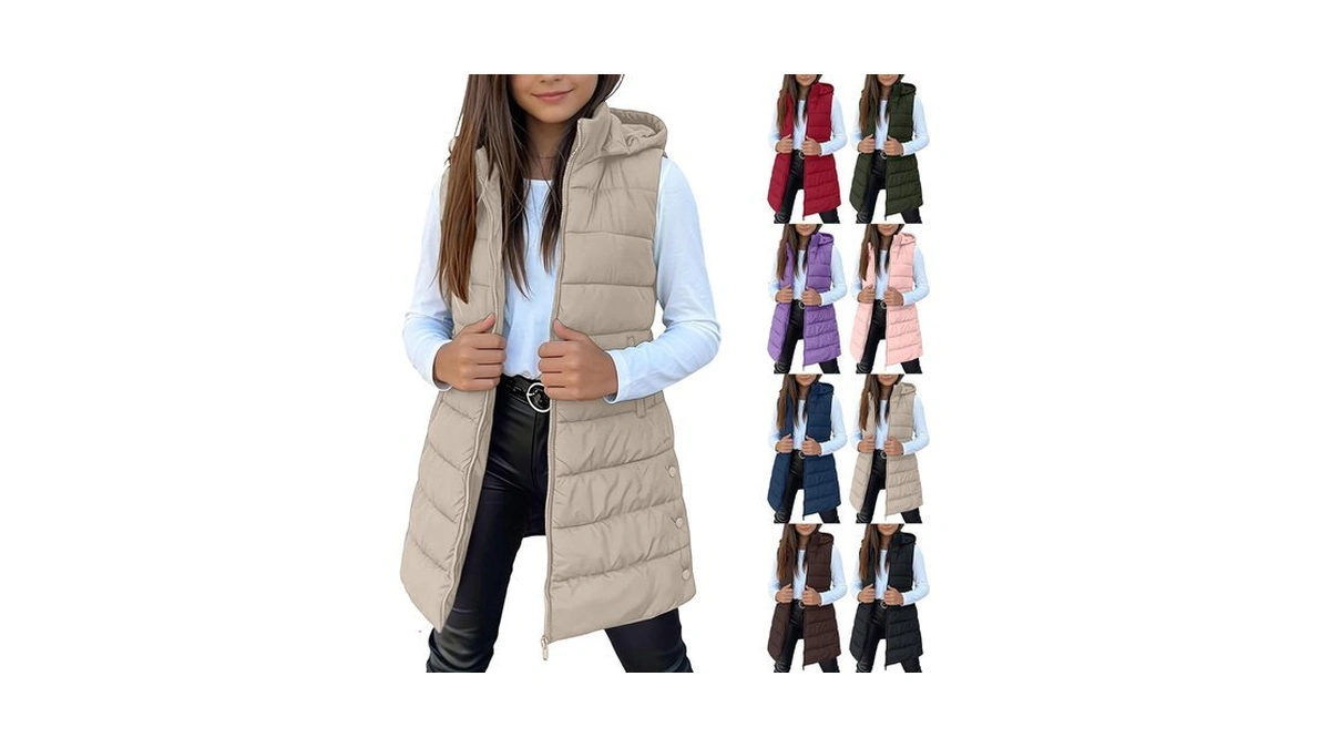 Terghtp Boys Girls Puffer Vest Hooded Sleeveless Quilted Outerwear Jacket