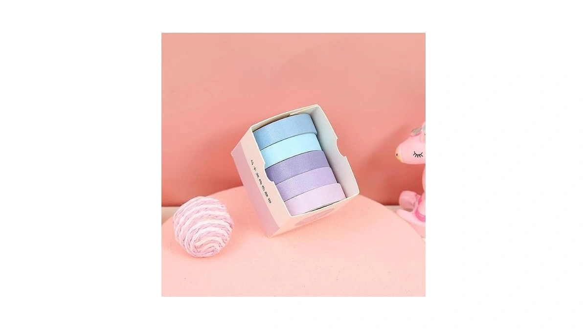 Blue Macaron Solid Color Washi Tape Set 5 Rolls, Decorative