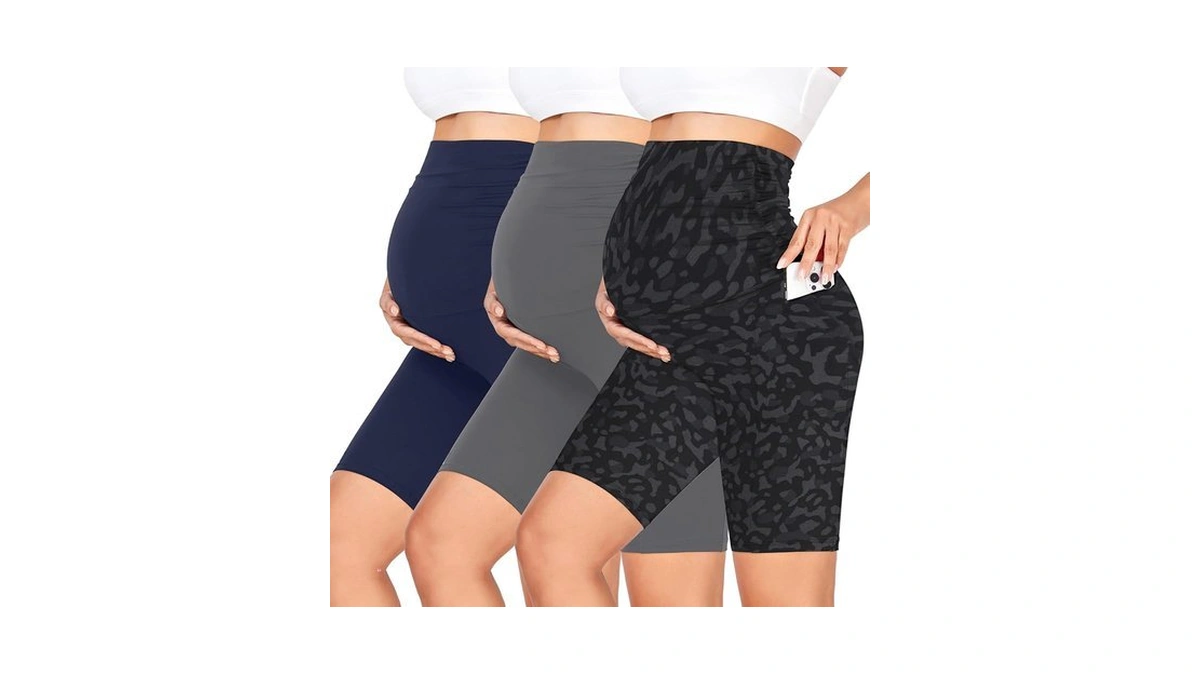 Groteen 3 Pack Women's Maternity Shorts Over Belly With Pockets
