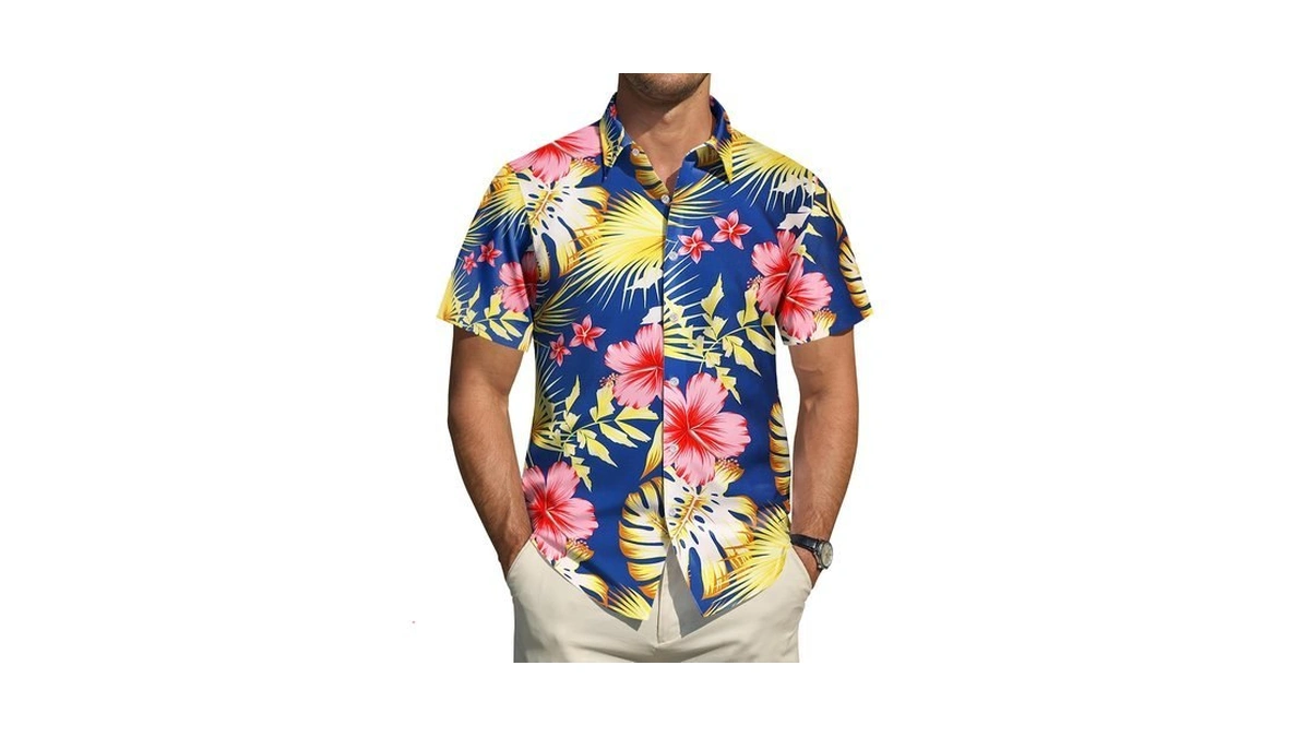 Mens Hawaiian Shirts Tops Short Sleeve Floral Button Down Shirt