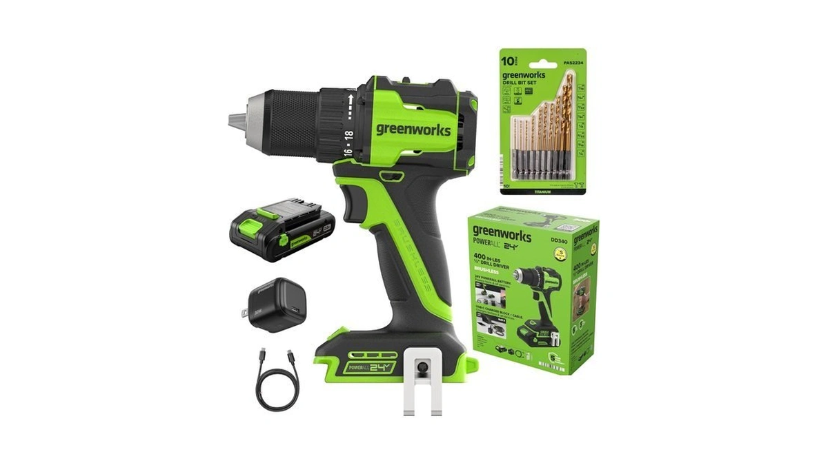 Greenworks Powerall 24v Cordless Brushless 1/2" 400 In-lbs Drill/driver, 20+1