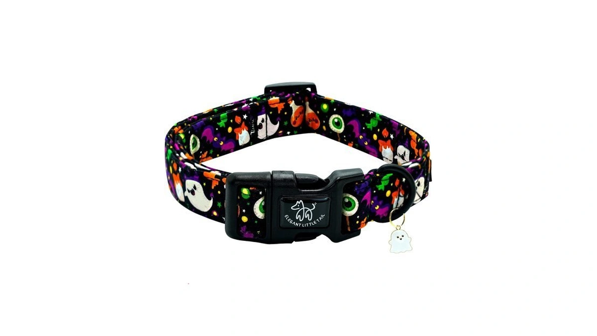 Elegant Little Tail Halloween Dog Collar, Ghosts Print Fall Male