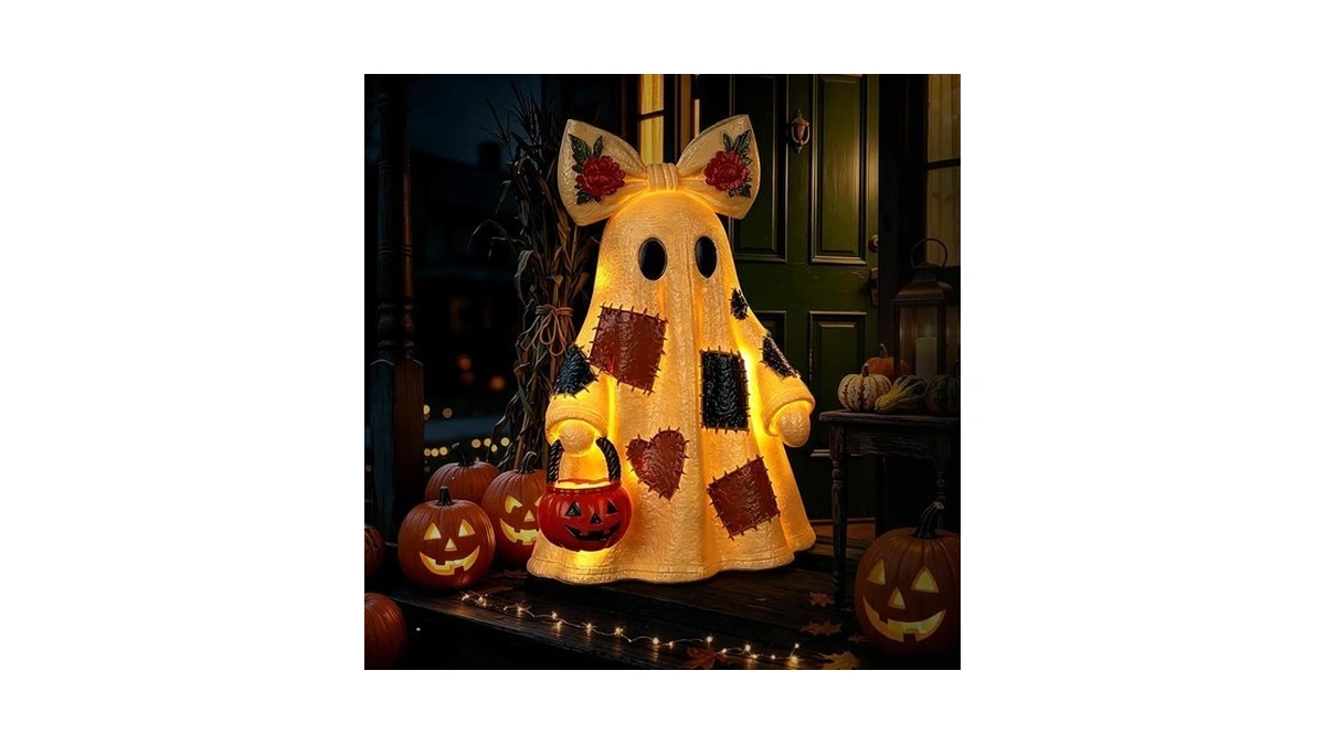 Halloween Decorations Lighted Patchwork Ghost Indoor Table Lamp Night Light