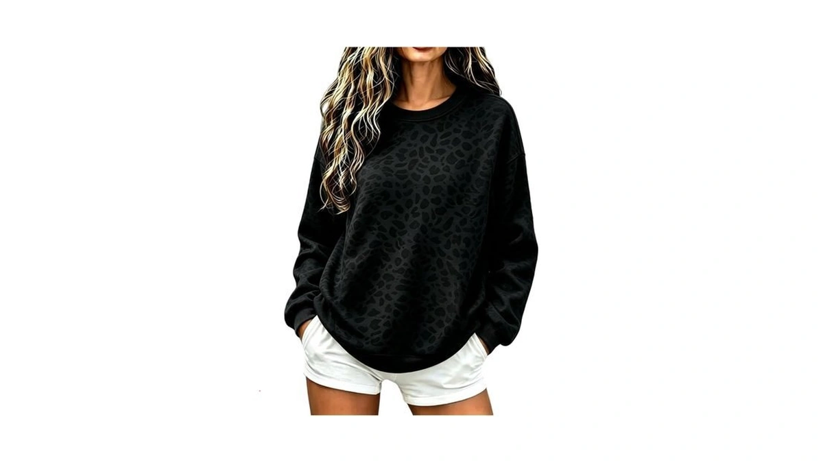 Leopard Crewneck Sweatshirt Women's Leopard Print Pullover Sweatshirt