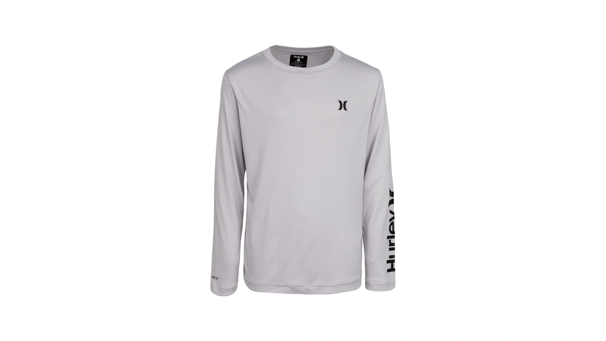 Hurley Boys Long Sleeve Rash Guard Shirt Grey