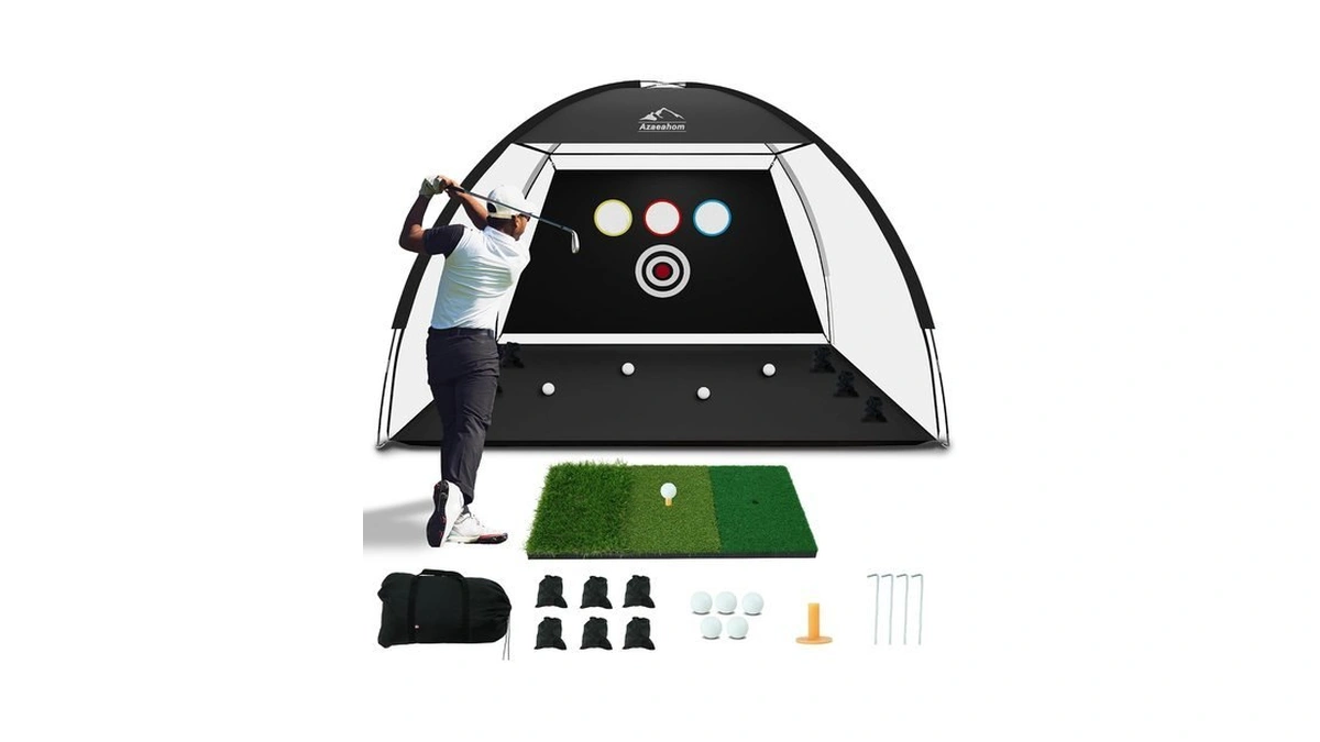 Azaeahom 10x7ft Golf Hitting Net Tri-turf Mat Multi-target Indoor Outdoor