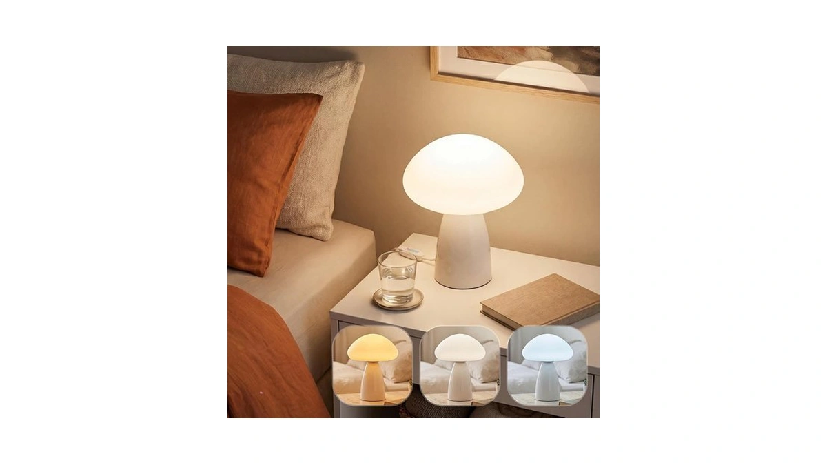 Myrauv Mushroom Lamp, 3 Color Modes Stepless Dimmable Table Lamp,
