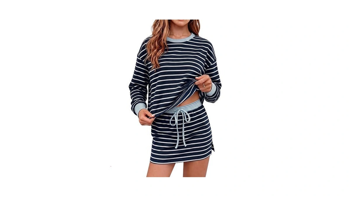 Fisoew Womens 2 Piece Striped Matching Sets Casual Skort Sets
