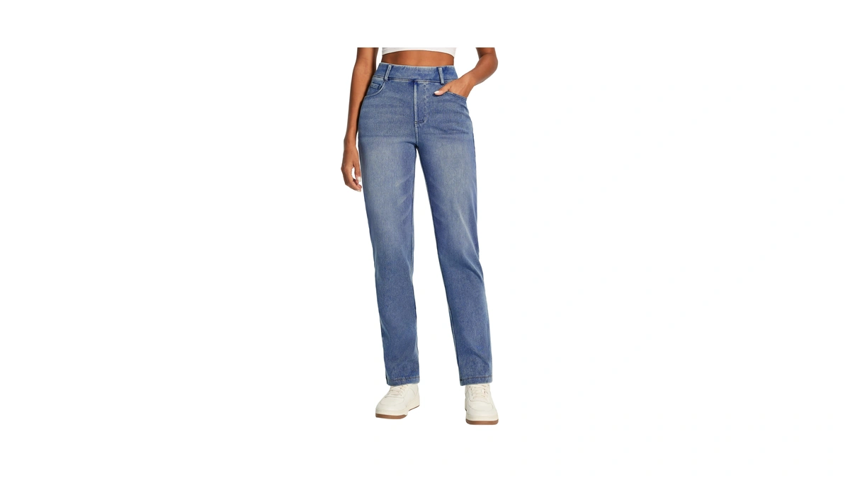 Stretchy Straight Leg Jeans For Women Pull On High Waisted