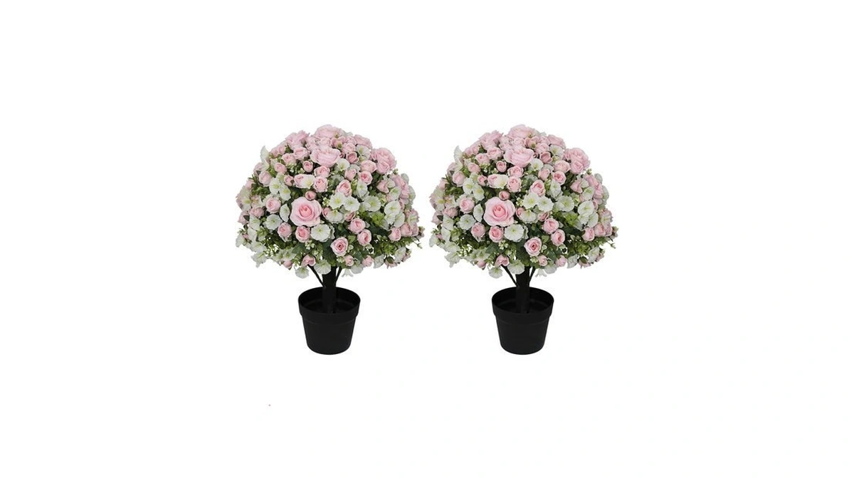 Aoutyers 24" Artificial Potted Flowers For Outdoors, Silk Rose Faux