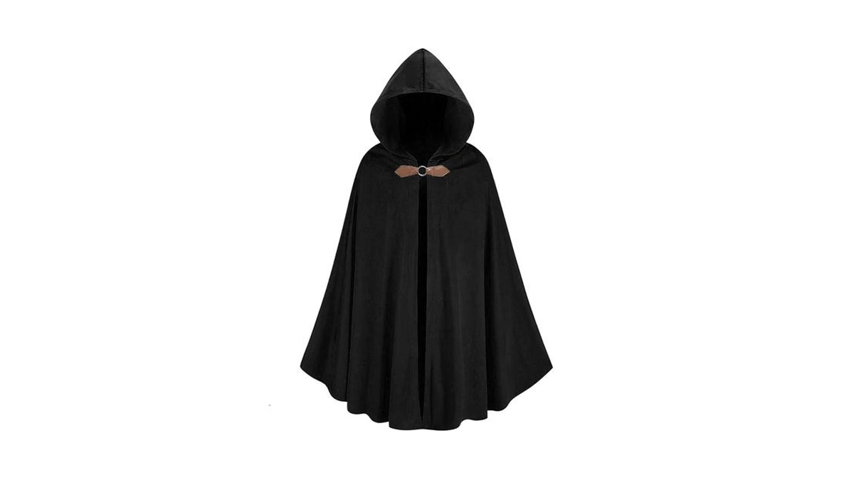 Lmyove Men Hooded Velvet Cloak Adult Medieval Renaissance Cape Black