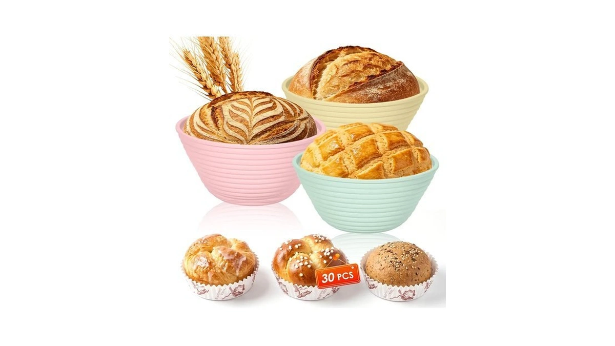 Yiopaun Banneton Bread Proofing Baskets: 3 Pack Silicone Sourdough Starter