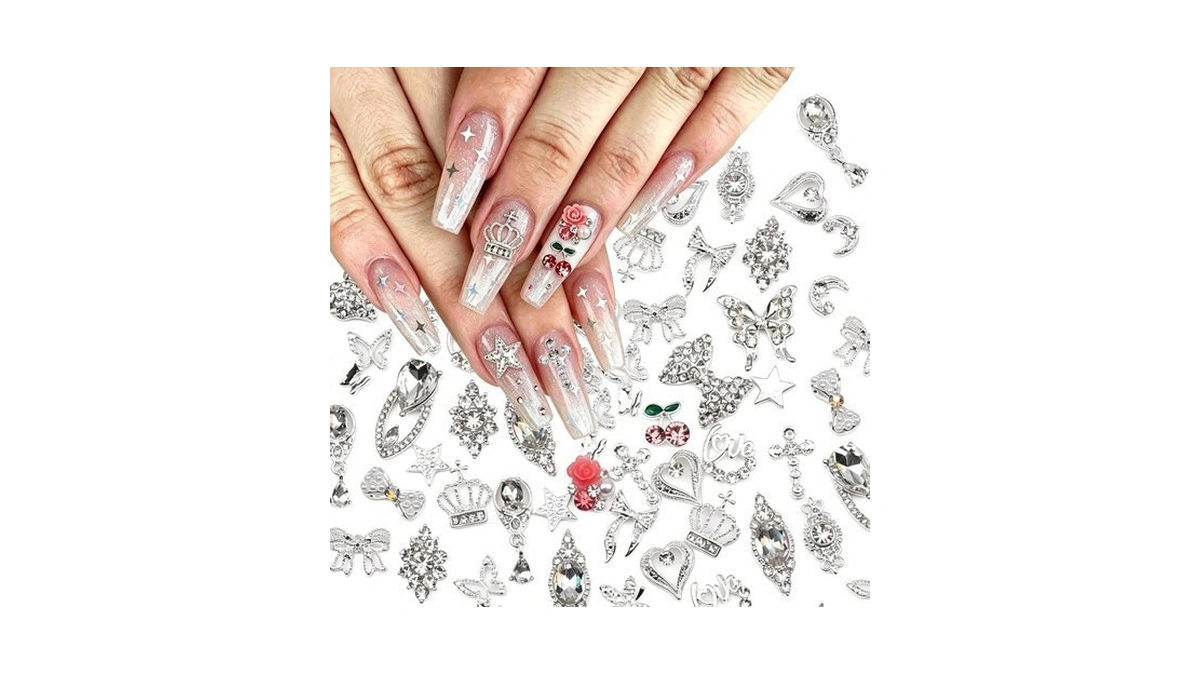 Teekme 76pcs Silver Nail Charms 20 Styles Multi Shapes Mix