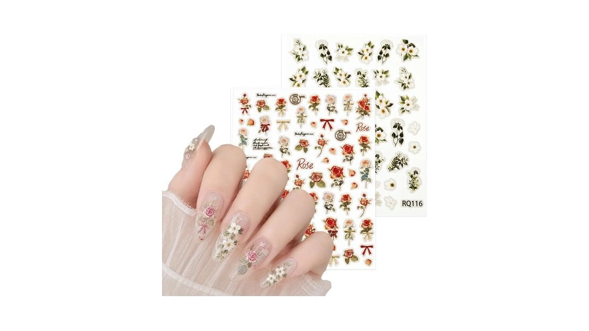 Vioxuanfg 3d Embossed Nail Art Stickers Rose Jasmine Flower Decals