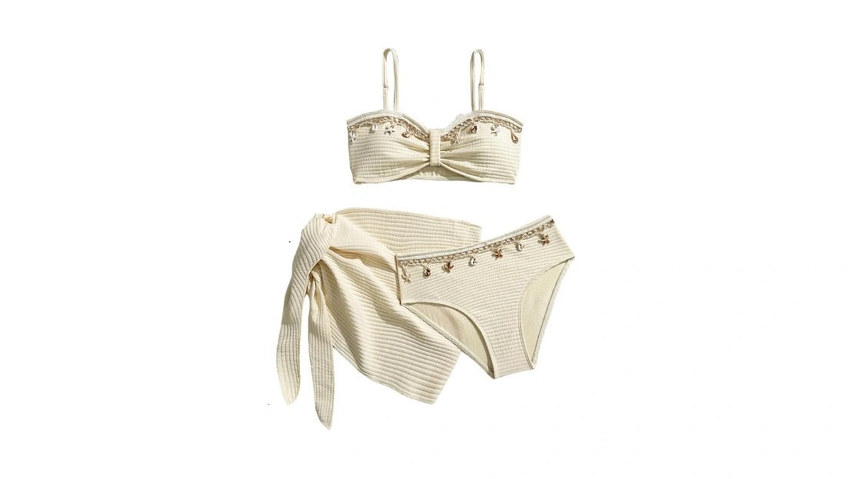 Makemechic Girl's 3 Piece Swimsuits Seashell Ruched Spaghetti Strap Bikini