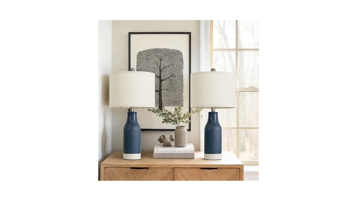 Vortether 23.5" Bedside Lamps Set Of 2, Blue Ceramic Table