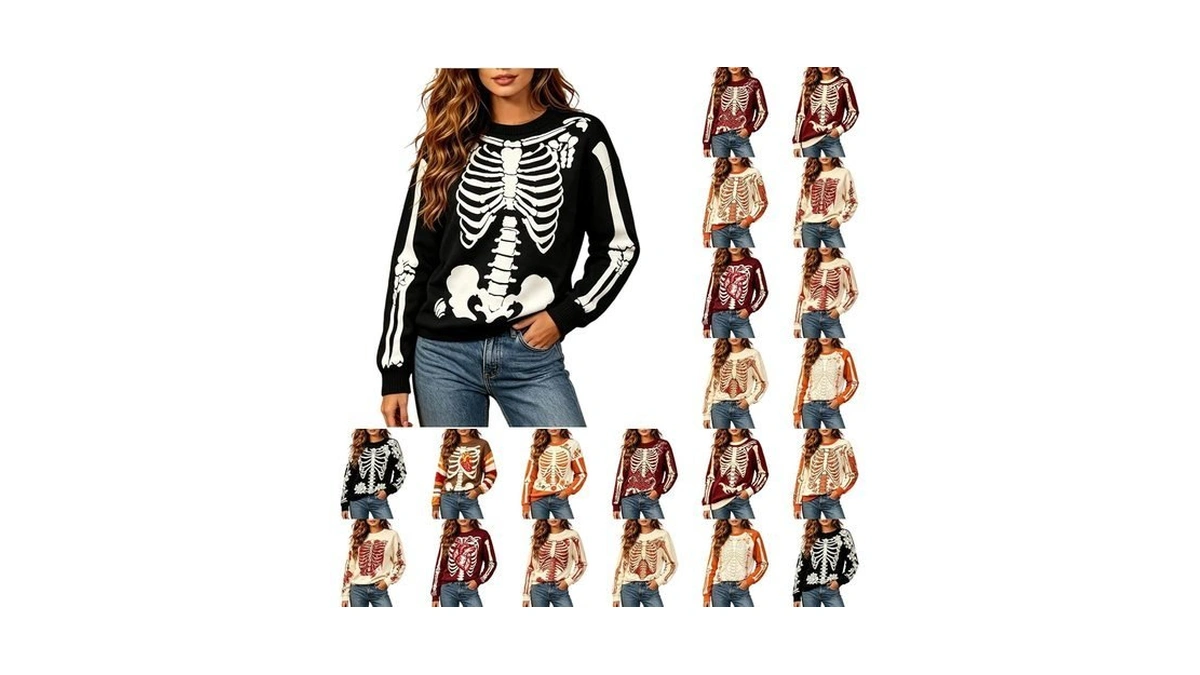 Gahiedim Skeleton Sweater,halloween Sweaters For Women Skeleton Crewneck Knit Pullover