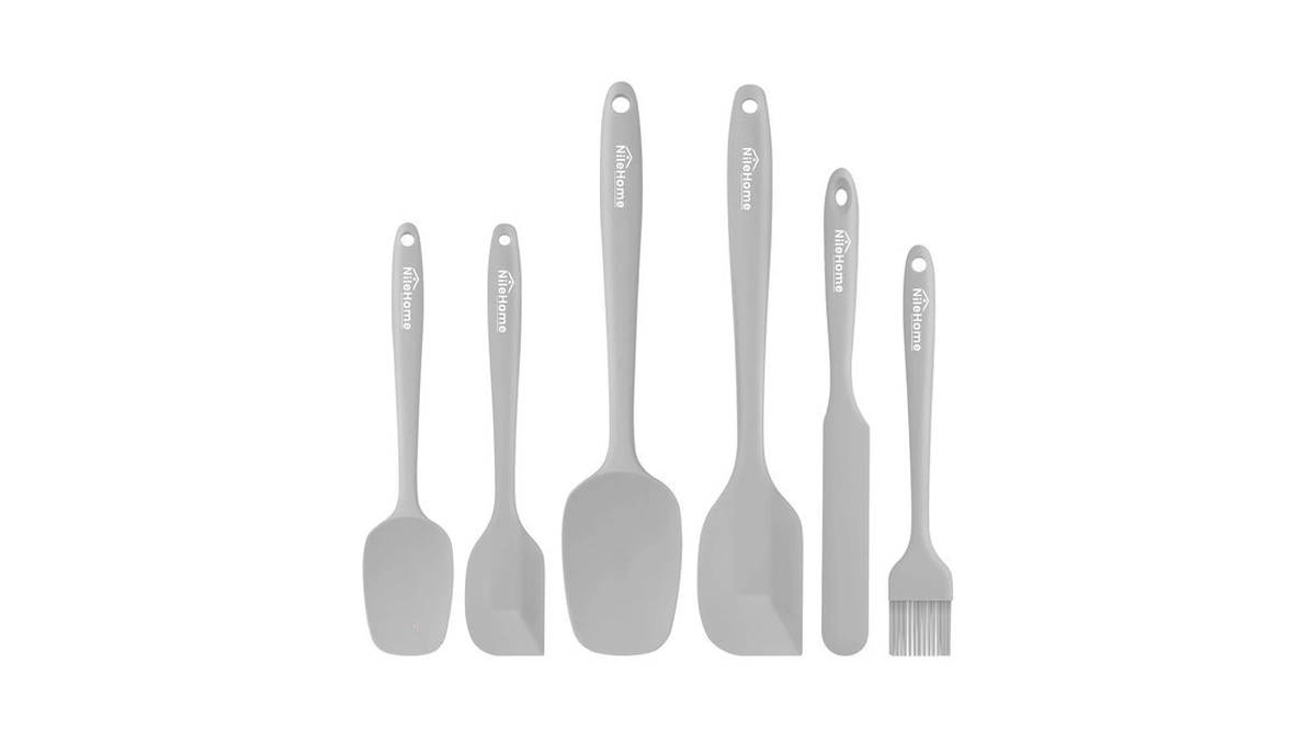 Nilehome 6 Pieces Silicone Spatula Set With Silicone Brush,mixing-grey