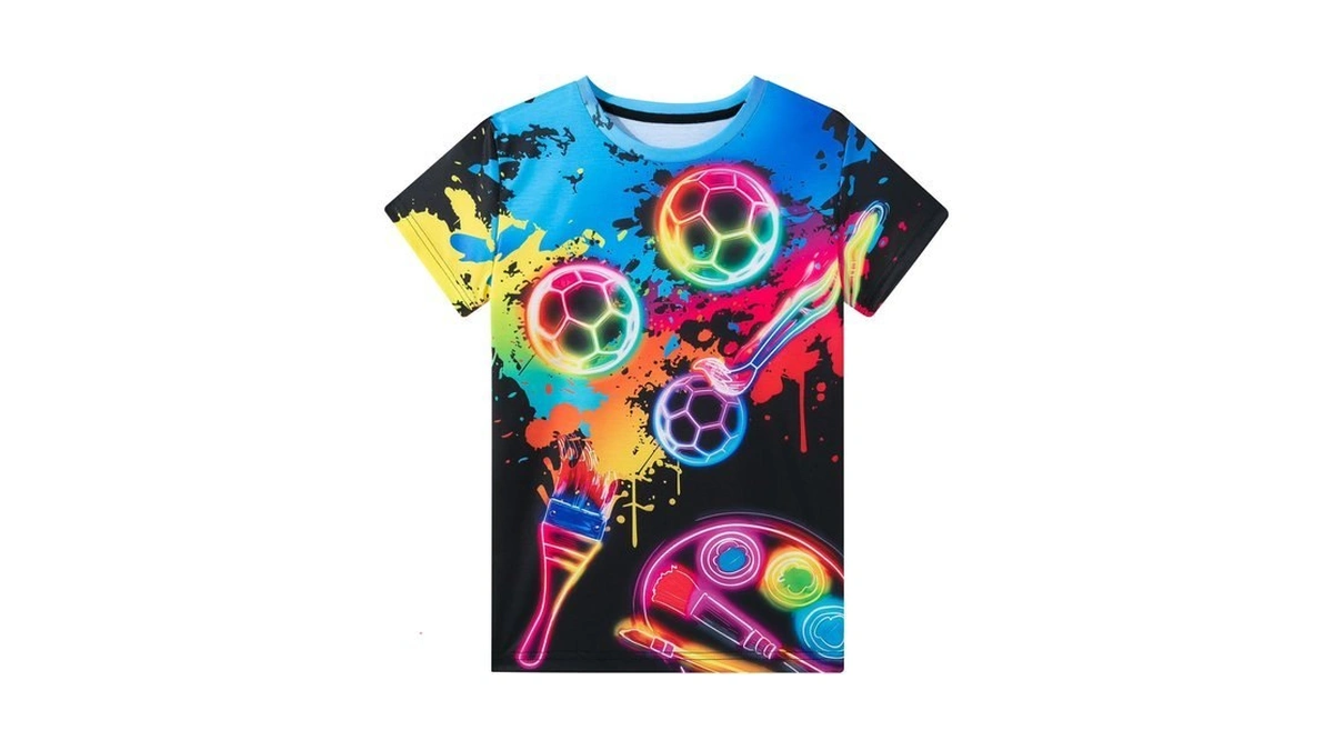 Funnycokid Boys Girls Graphic T-shirt, Painted Soccer, 13-14 Years