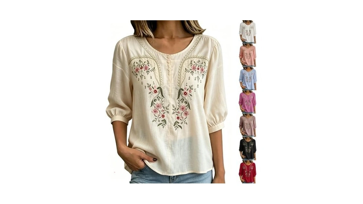 Cotton Tops For Women Embroidered Linen Gauze Shirts Dressy Peasant