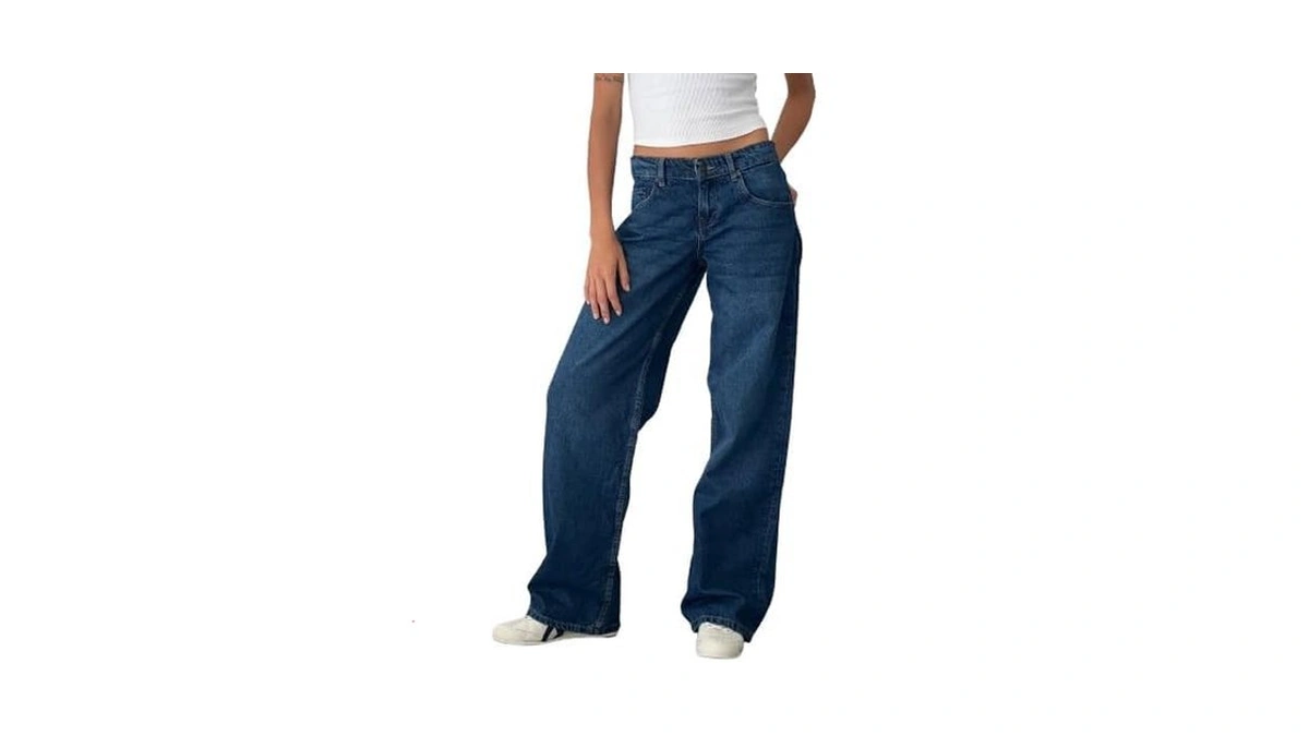 Emmiol Low Rise Baggy Jeans For Women Straigh...