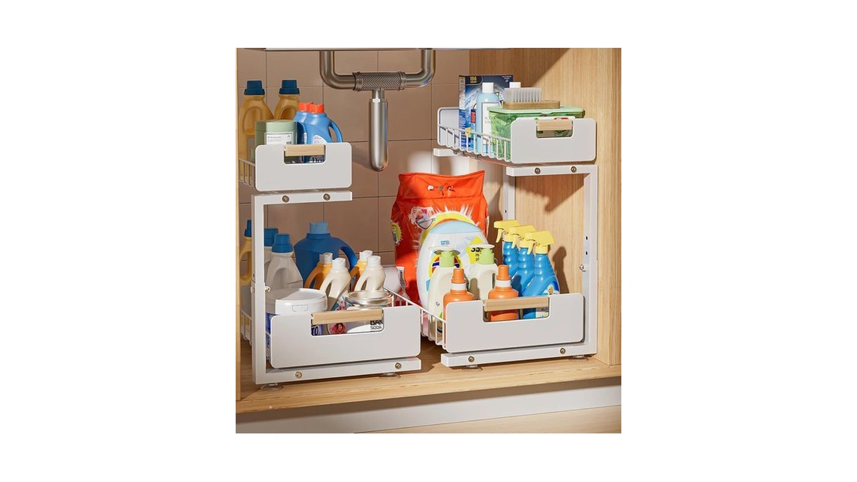 Delamu Under Sink Organizer Kitchen, 2-tier Pull-out Cabinet Shelf, 2-pack