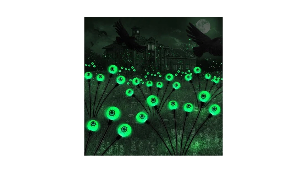 Behiller Halloween Decorations Outdoor Solar Scary Eyeball Lights,2packs 12led Green