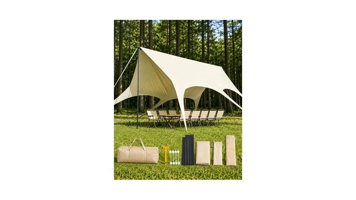 Camping Tarp With Poles, 10x18ft Tarp Shelter, No Guy Lines,