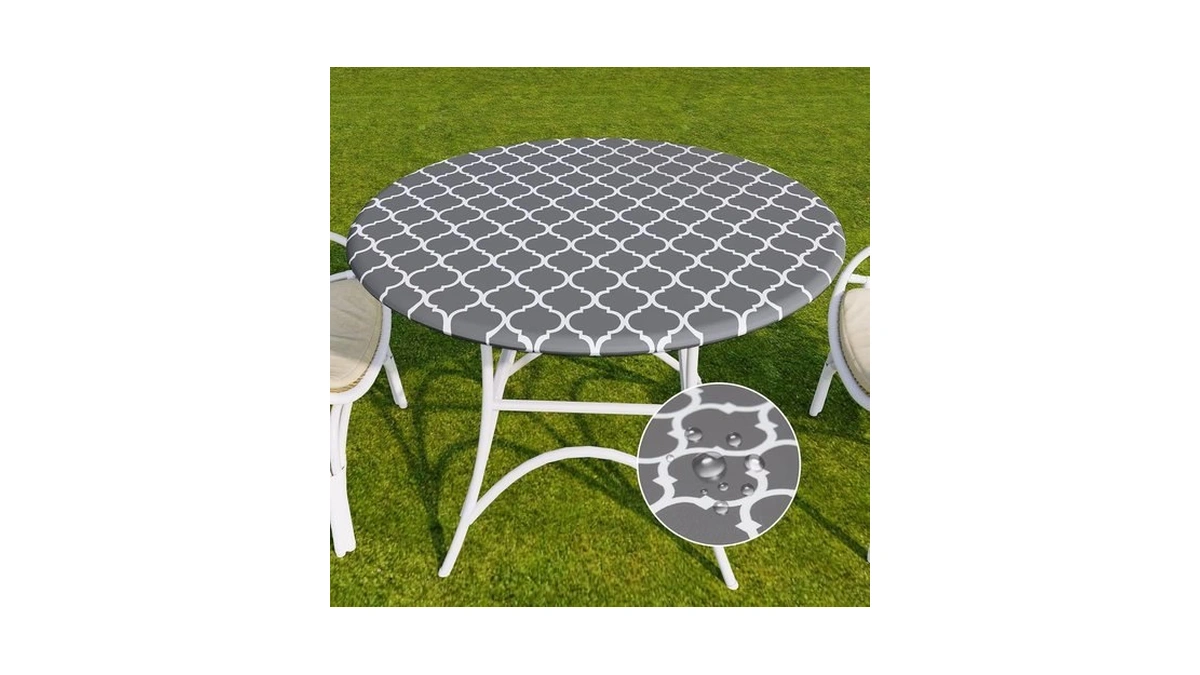 Romanstile Round Fitted Vinyl Tablecloth With Elastic Edge 100% Waterproof