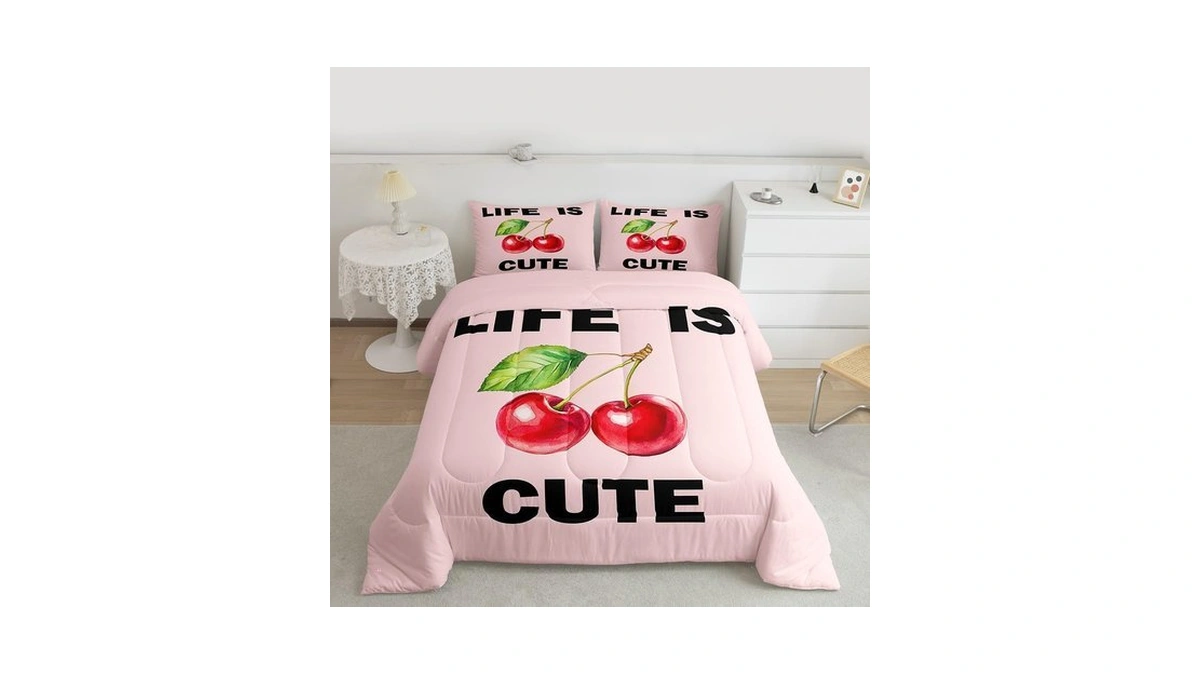 Feelyou Red Cherry Bedding Set Soft For Boys Girls Twin