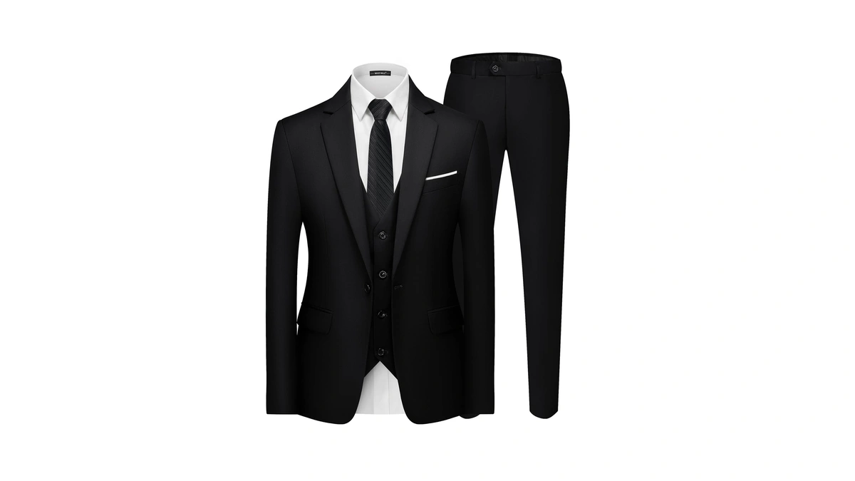 Mage Male Men's 3 Pieces Suit Elegant Solid One Button