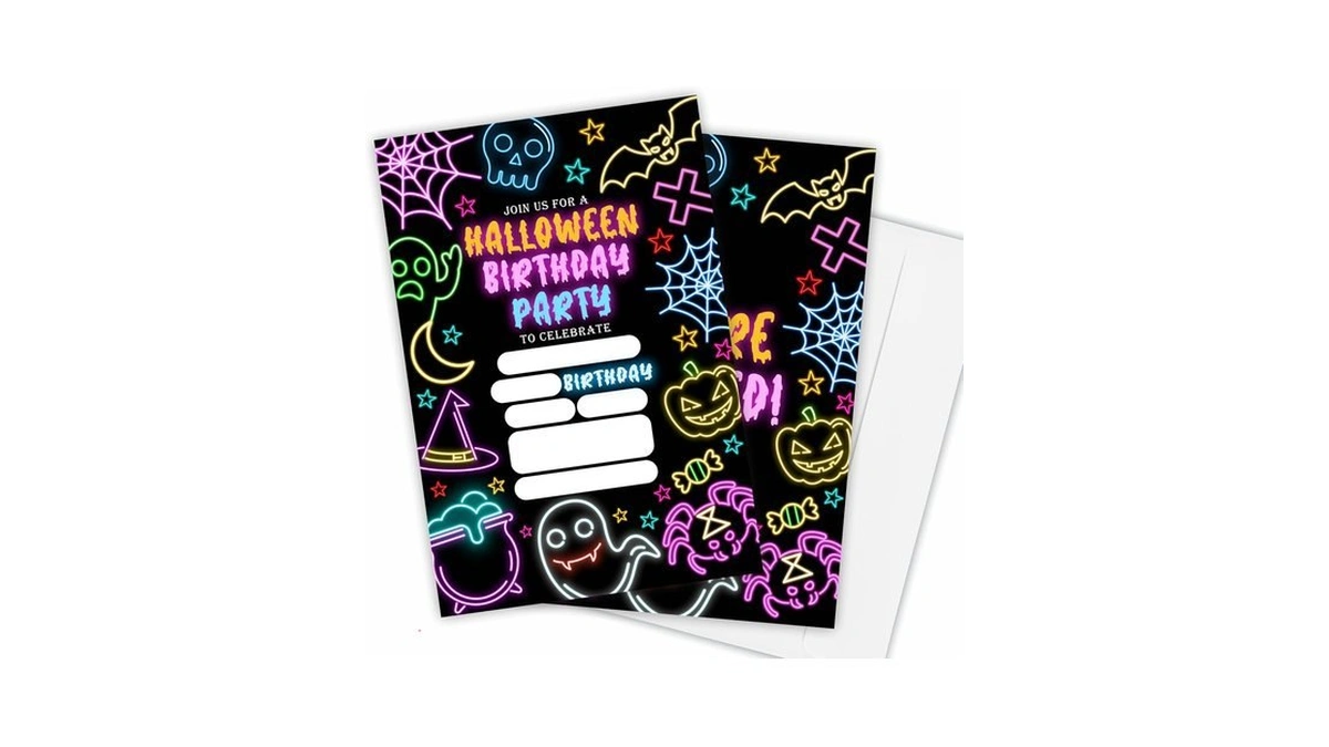 Halloween Party Invitations For Birthday - 25 Fill In Neon