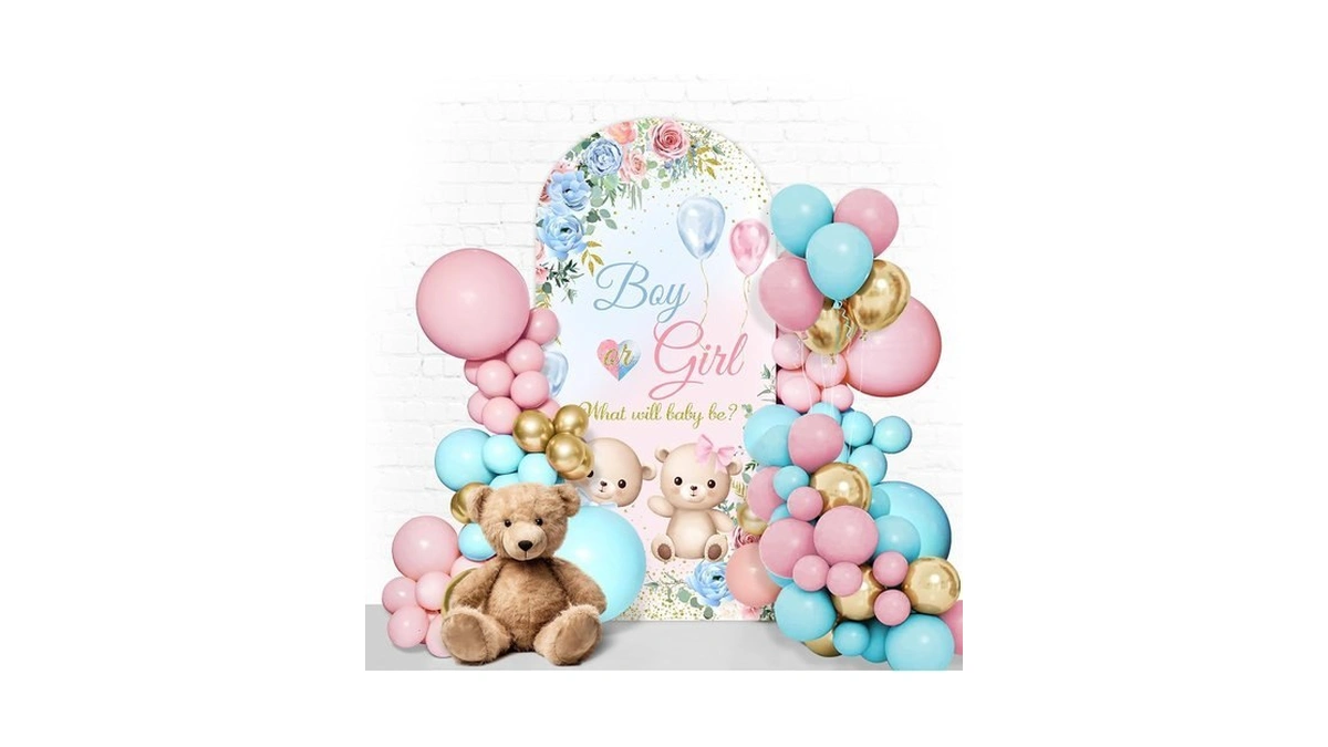 Gender Reveal Backdrop Cute Bear Baby Shower Arch Cover Backdrop