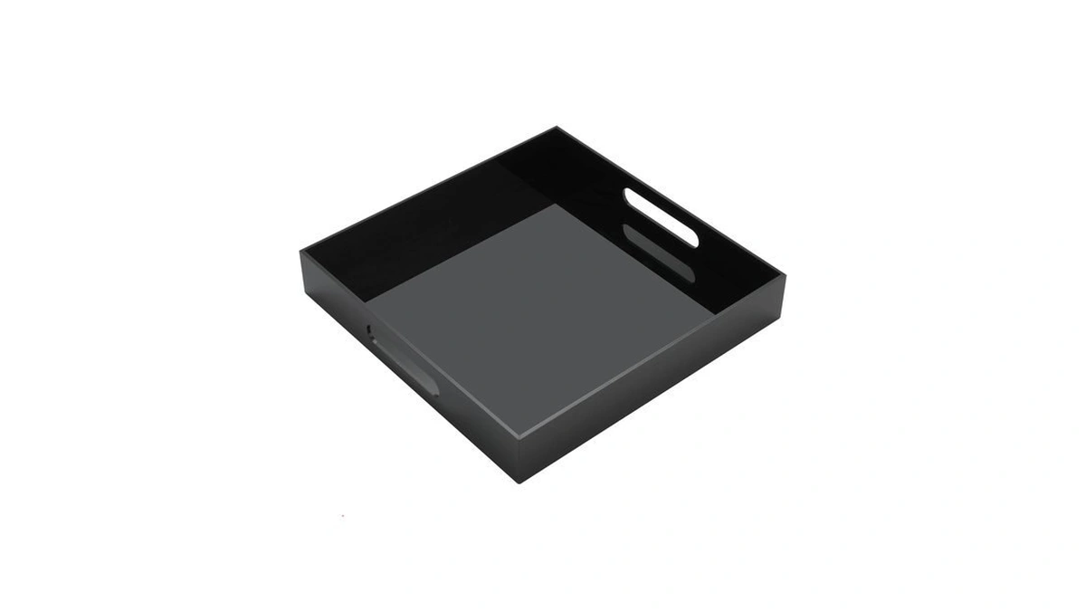 Kevjes Glossy Black Acrylic Serving Tray With Handles-butler Trays For