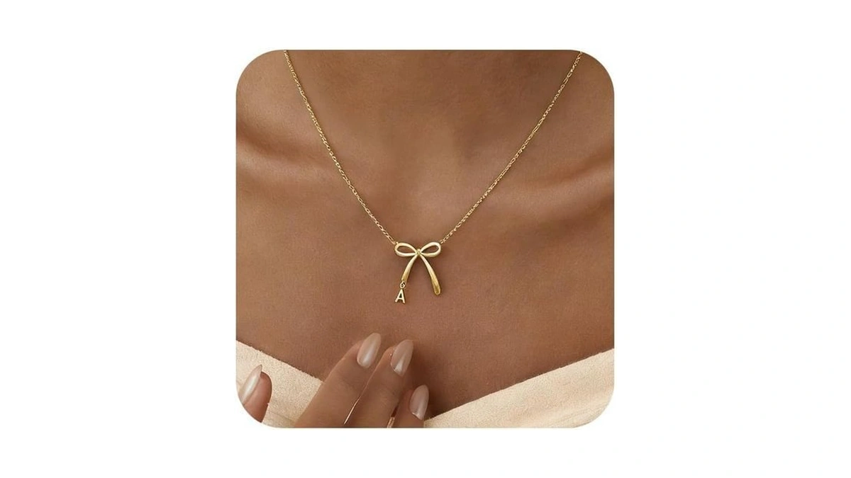 Rumgey 14k Gold Plated Necklace For Women, Bow Necklace Dainty