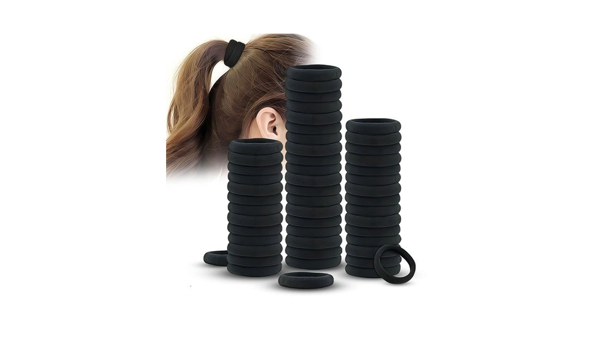 50 Pcs Black Elastic Hair Ties, Seamless Hair Bands No