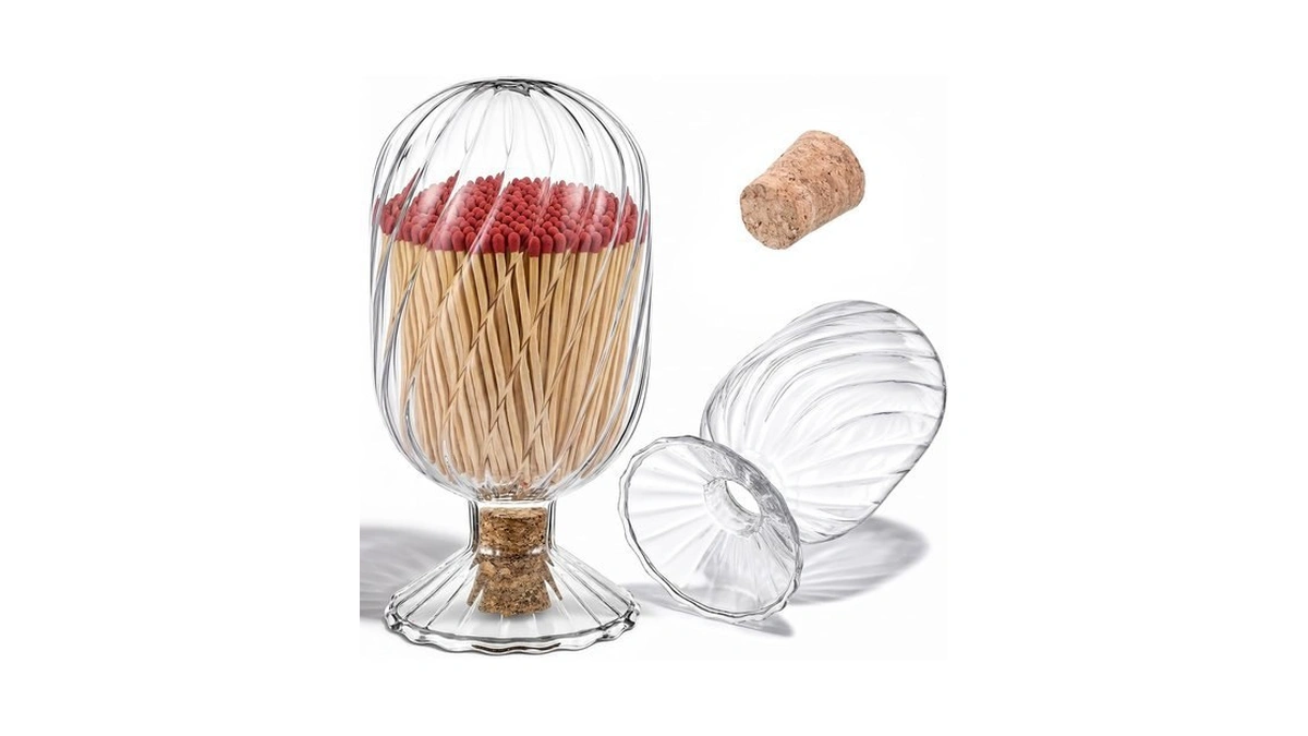 2 Pcs Helix Shaped Glass Matches Cloche Decorative Matches Jar