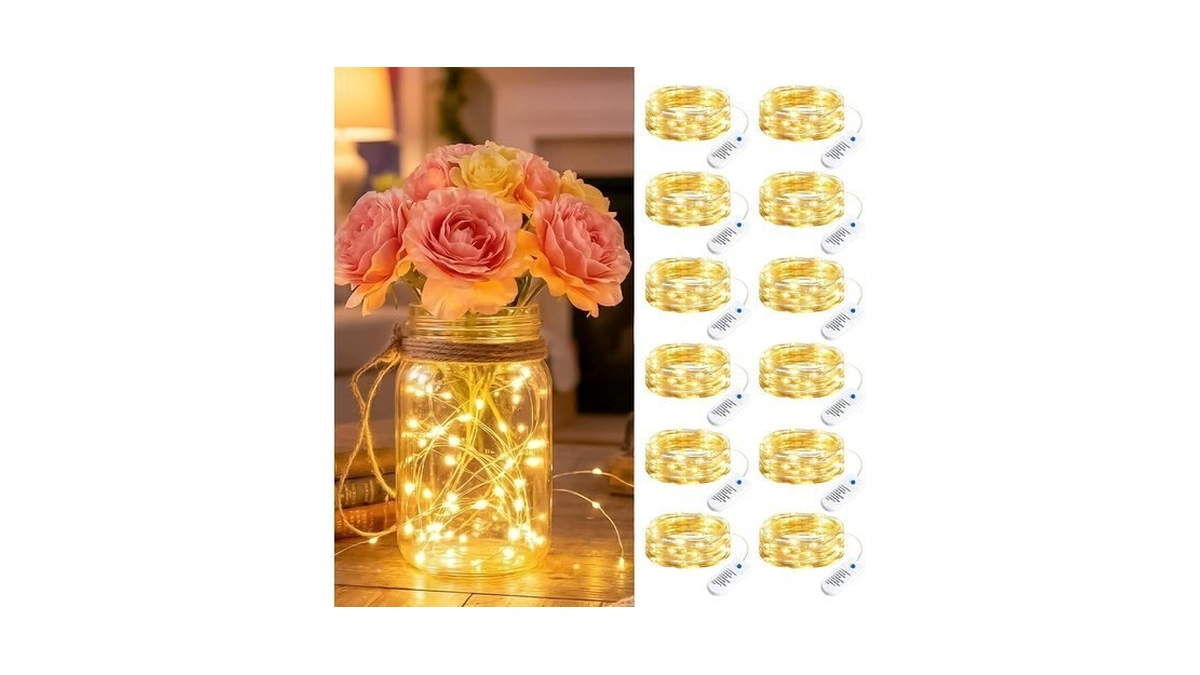 Minetom 12 Pack Warm White Battery Operated Fairy String Lights